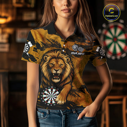 Personalized Retro Grunge Lion Darts Shirts For Women Custom Darts Team Jersey Polo, 1/4 Zip TDM7188