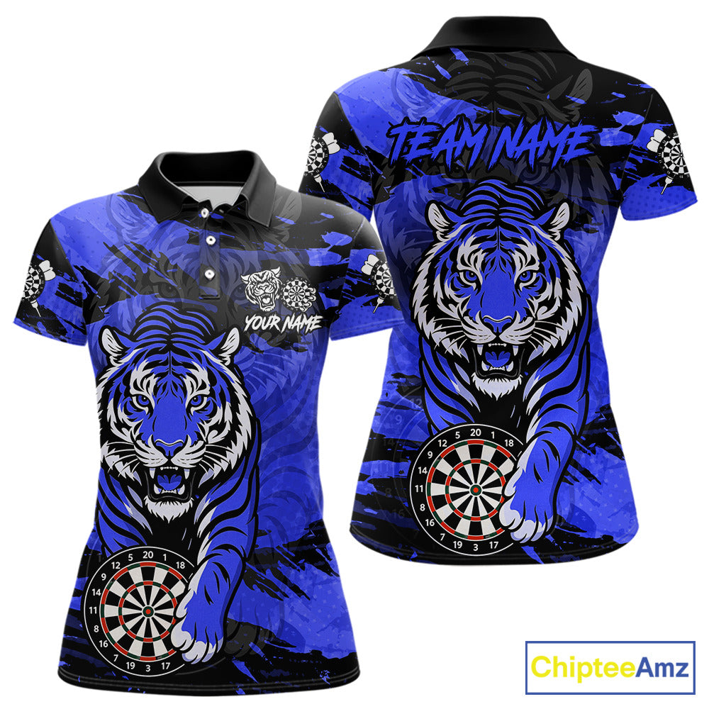 Personalized Blue Dartboard Tiger Darts Shirt For Women Custom Darts Jersey Team Polo & 1/4 Zip TDM7186