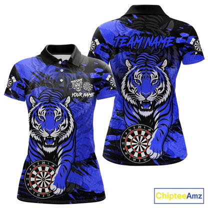 Personalized Blue Dartboard Tiger Darts Shirt For Women Custom Darts Jersey Team Polo & 1/4 Zip TDM7186