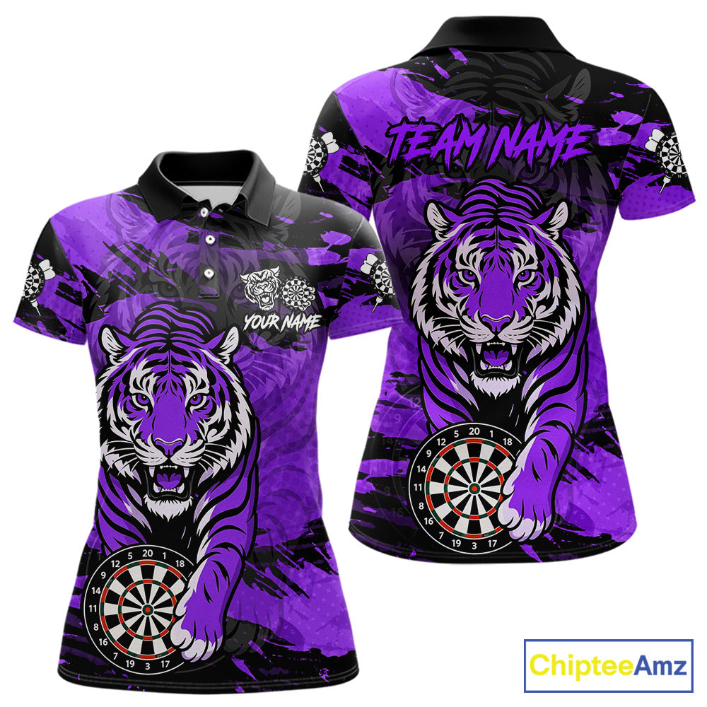 Personalized Purple Dartboard Tiger Darts Shirt For Women Custom Darts Jersey Team Polo & 1/4 Zip TDM7187