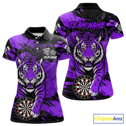 Personalized Purple Dartboard Tiger Darts Shirt For Women Custom Darts Jersey Team Polo & 1/4 Zip TDM7187