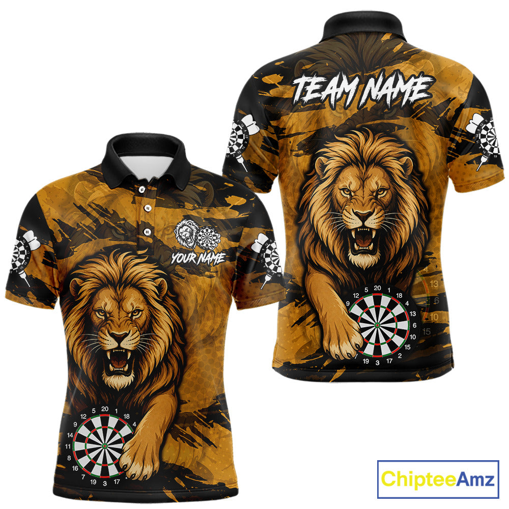 Personalized Retro Grunge Lion Darts Shirts For Men Custom Darts Team Jersey Polo, 1/4 Zip TDM7188
