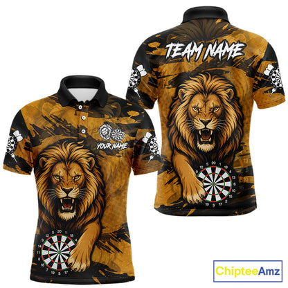Personalized Retro Grunge Lion Darts Shirts For Men Custom Darts Team Jersey Polo, 1/4 Zip TDM7188