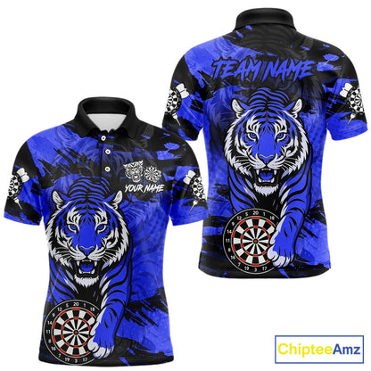 Personalized Blue Dartboard Tiger Darts Shirt For Men Custom Darts Jersey Team Polo & 1/4 Zip TDM7186