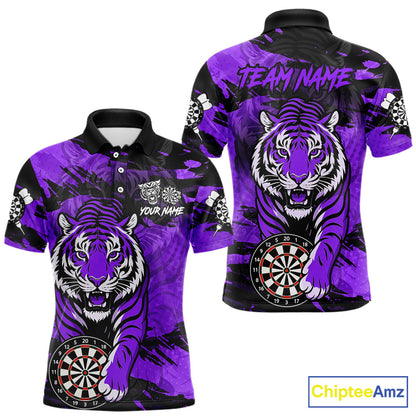 Personalized Purple Dartboard Tiger Darts Shirt For Men Custom Darts Jersey Team Polo & 1/4 Zip TDM7187