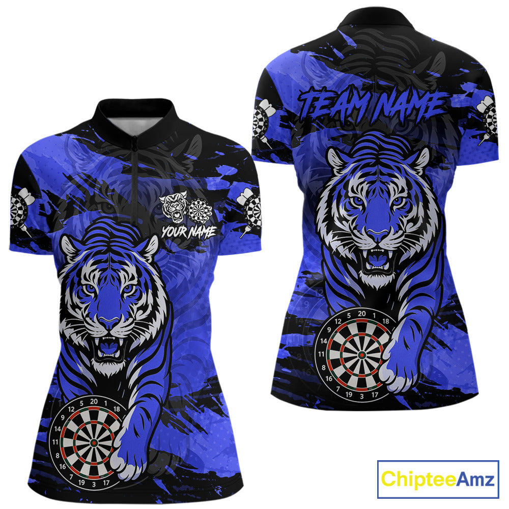 Personalized Blue Dartboard Tiger Darts Shirt For Women Custom Darts Jersey Team Polo & 1/4 Zip TDM7186