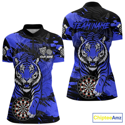 Personalized Blue Dartboard Tiger Darts Shirt For Women Custom Darts Jersey Team Polo & 1/4 Zip TDM7186