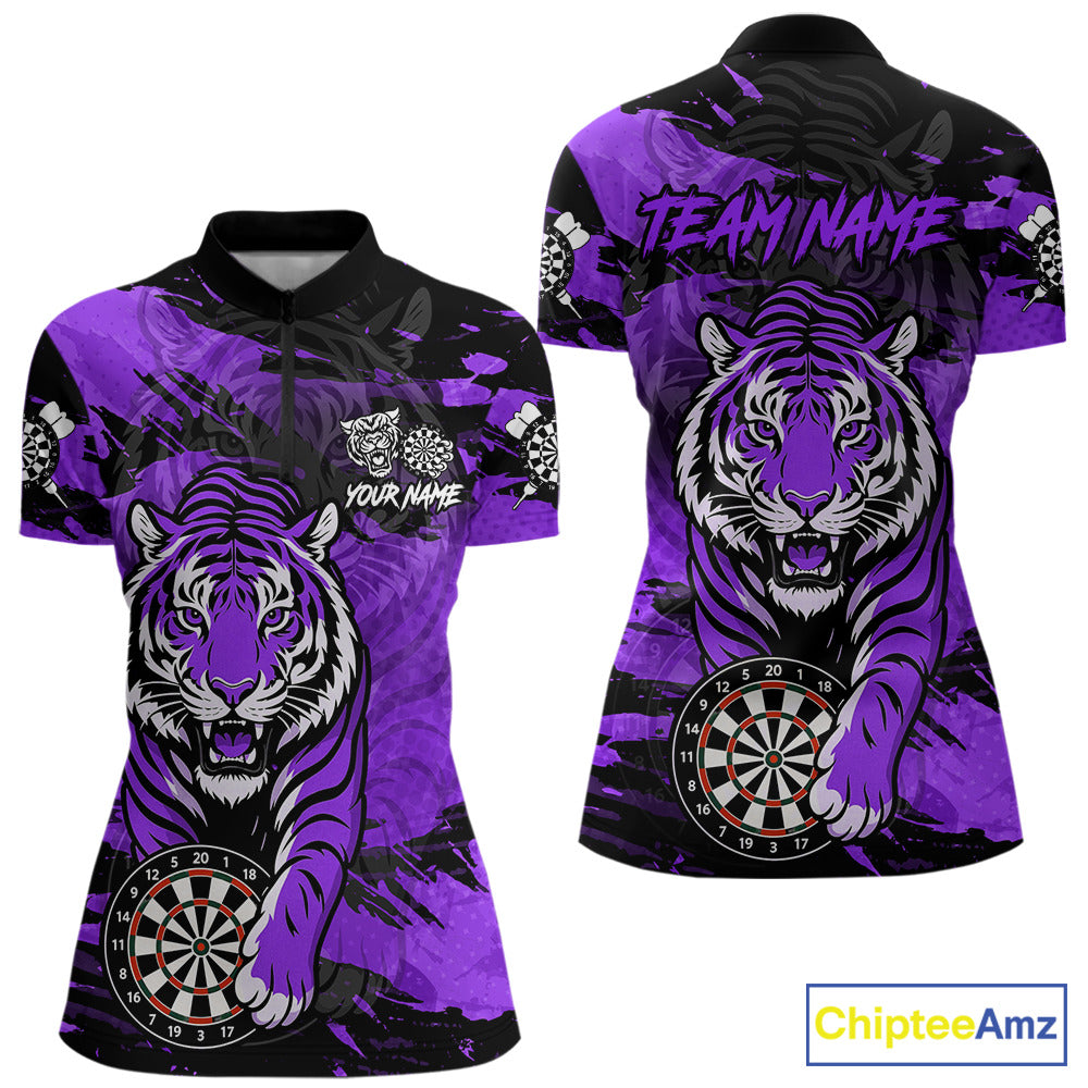 Personalized Purple Dartboard Tiger Darts Shirt For Women Custom Darts Jersey Team Polo & 1/4 Zip TDM7187