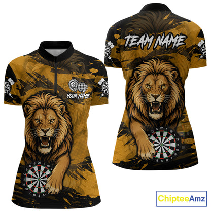 Personalized Retro Grunge Lion Darts Shirts For Women Custom Darts Team Jersey Polo, 1/4 Zip TDM7188