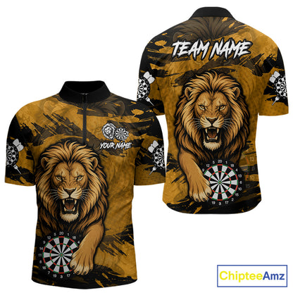 Personalized Retro Grunge Lion Darts Shirts For Men Custom Darts Team Jersey Polo, 1/4 Zip TDM7188