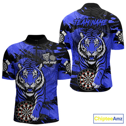 Personalized Blue Dartboard Tiger Darts Shirt For Men Custom Darts Jersey Team Polo & 1/4 Zip TDM7186