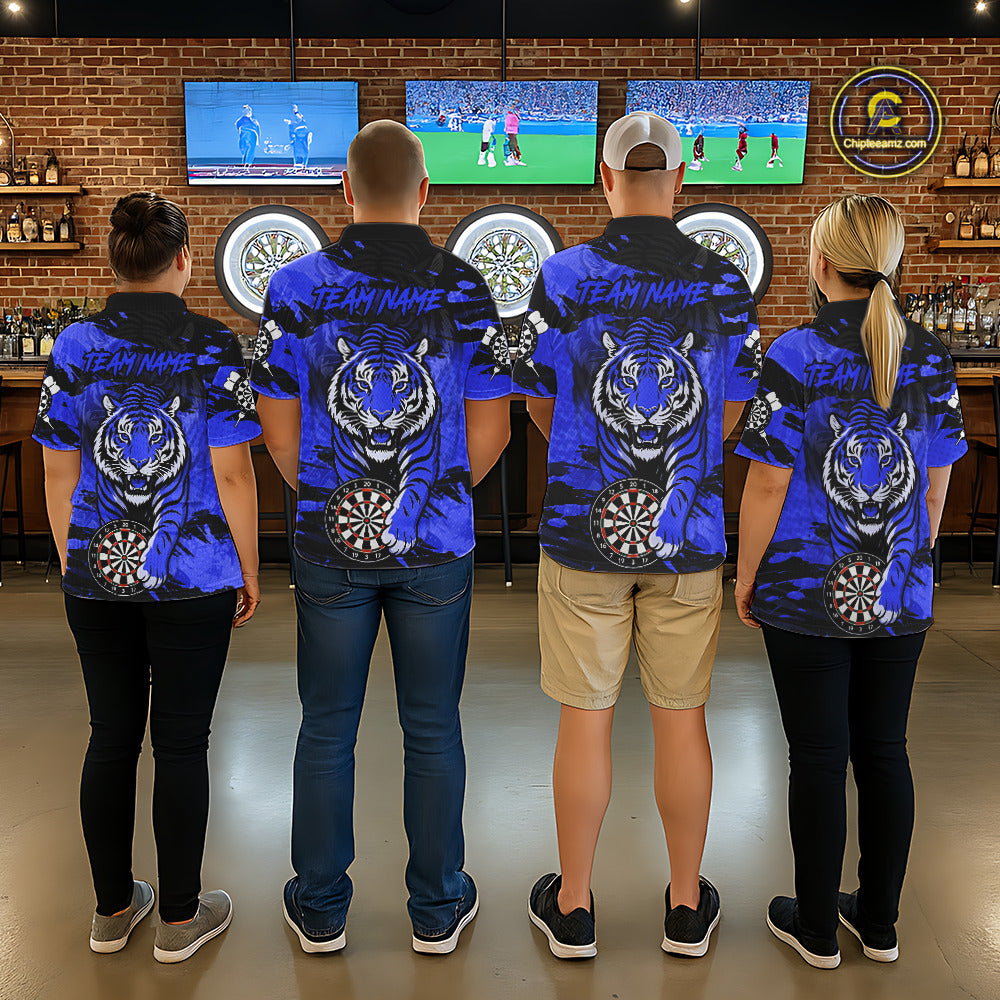 Personalized Blue Dartboard Tiger Darts Shirt For Men Custom Darts Jersey Team Polo & 1/4 Zip TDM7186