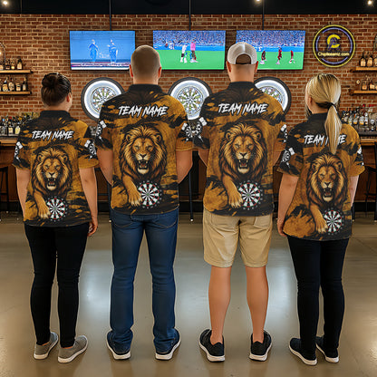 Personalized Retro Grunge Lion Darts Shirts For Men Custom Darts Team Jersey Polo, 1/4 Zip TDM7188
