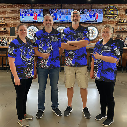 Personalized Blue Dartboard Tiger Darts Shirt For Men Custom Darts Jersey Team Polo & 1/4 Zip TDM7186