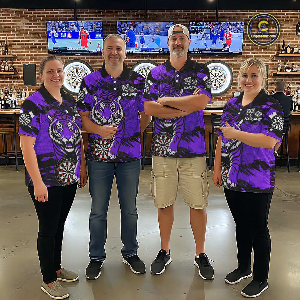 Personalized Purple Dartboard Tiger Darts Shirt For Men Custom Darts Jersey Team Polo & 1/4 Zip TDM7187