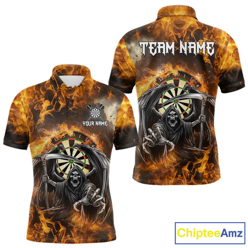 Personalized Orange Flaming Grim Reaper Darts Shirt For Men Custom Fire Darts Team Jersey TDM4974