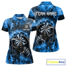 Load image into Gallery viewer, Personalized Blue Flaming Grim Reaper Darts Shirt For Women Custom Fire Darts Team Jersey TDM4975