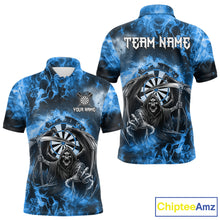 Load image into Gallery viewer, Personalized Blue Flaming Grim Reaper Darts Shirt For Men Custom Fire Darts Team Jersey TDM4975