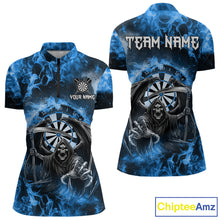 Load image into Gallery viewer, Personalized Blue Flaming Grim Reaper Darts Shirt For Women Custom Fire Darts Team Jersey TDM4975