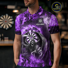Load image into Gallery viewer, Personalized Purple Flaming Grim Reaper Darts Shirt For Men Custom Fire Darts Team Jersey TDM4976