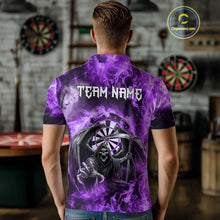 Load image into Gallery viewer, Personalized Purple Flaming Grim Reaper Darts Shirt For Men Custom Fire Darts Team Jersey TDM4976
