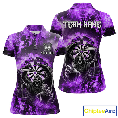 Personalized Purple Flaming Grim Reaper Darts Shirt For Women Custom Fire Darts Team Jersey TDM4976