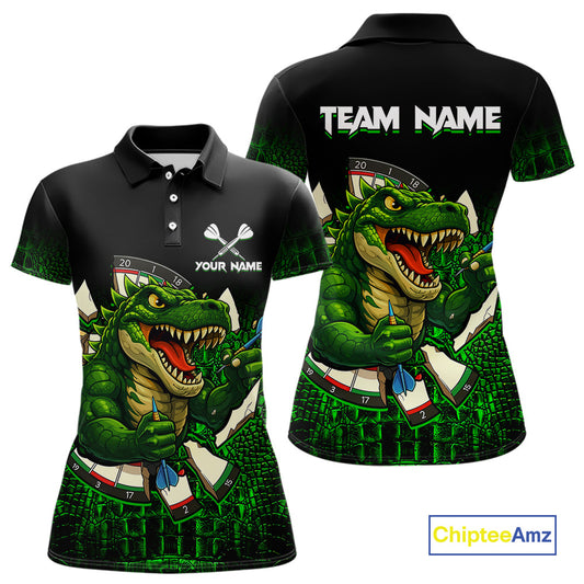 Black And Green Funny Sauropod Darts Shirt For Women Custom Darts Jersey Team Polo & 1/4 Zip TDM5917