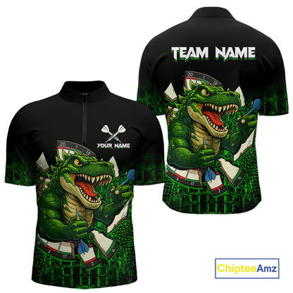 Black And Green Funny Sauropod Darts Shirt For Men Custom Darts Jersey Team Polo & 1/4 Zip TDM5917