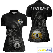 Load image into Gallery viewer, Custom Grim Reaper 8 Ball &amp; 9 Ball Smoke Billiard Shirt For Women, Pool Team Jersey Polo &amp; 1/4 Zip TDM6496