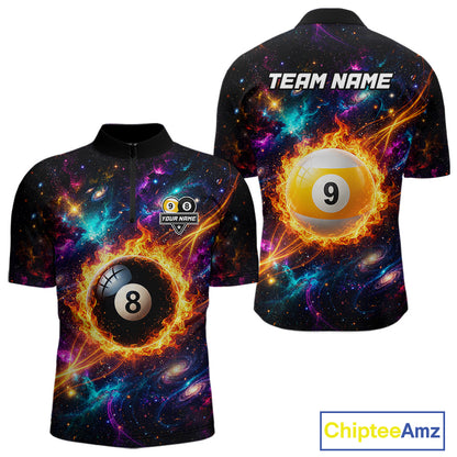 Personalized Galaxy Fire 8 Ball 9 Ball Billiard Shirt For Men, Pool Team Jersey Polo & Quarter Zip TDM7235