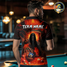 Load image into Gallery viewer, Orange Fire Flame US Flag Grim Reaper Men's Billiards Shirts Custom 8 Ball Pool Team Jersey TDM5200
