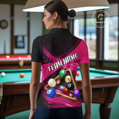 Pink And Black Billiard Jersey For Women Custom Pool Balls Billiard Team Shirt Polo & 1/4 Zip TDM6329