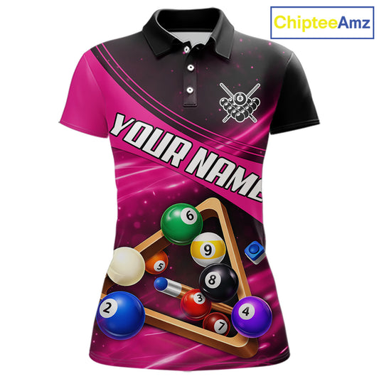 Pink And Black Billiard Jersey For Women Custom Pool Balls Billiard Team Shirt Polo & 1/4 Zip TDM6329