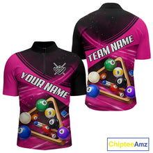 Load image into Gallery viewer, Pink And Black Billiard Jersey For Men Custom Pool Balls Billiard Team Shirt Polo &amp; 1/4 Zip TDM6329