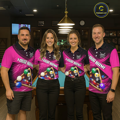 Pink And Black Billiard Jersey For Women Custom Pool Balls Billiard Team Shirt Polo & 1/4 Zip TDM6329