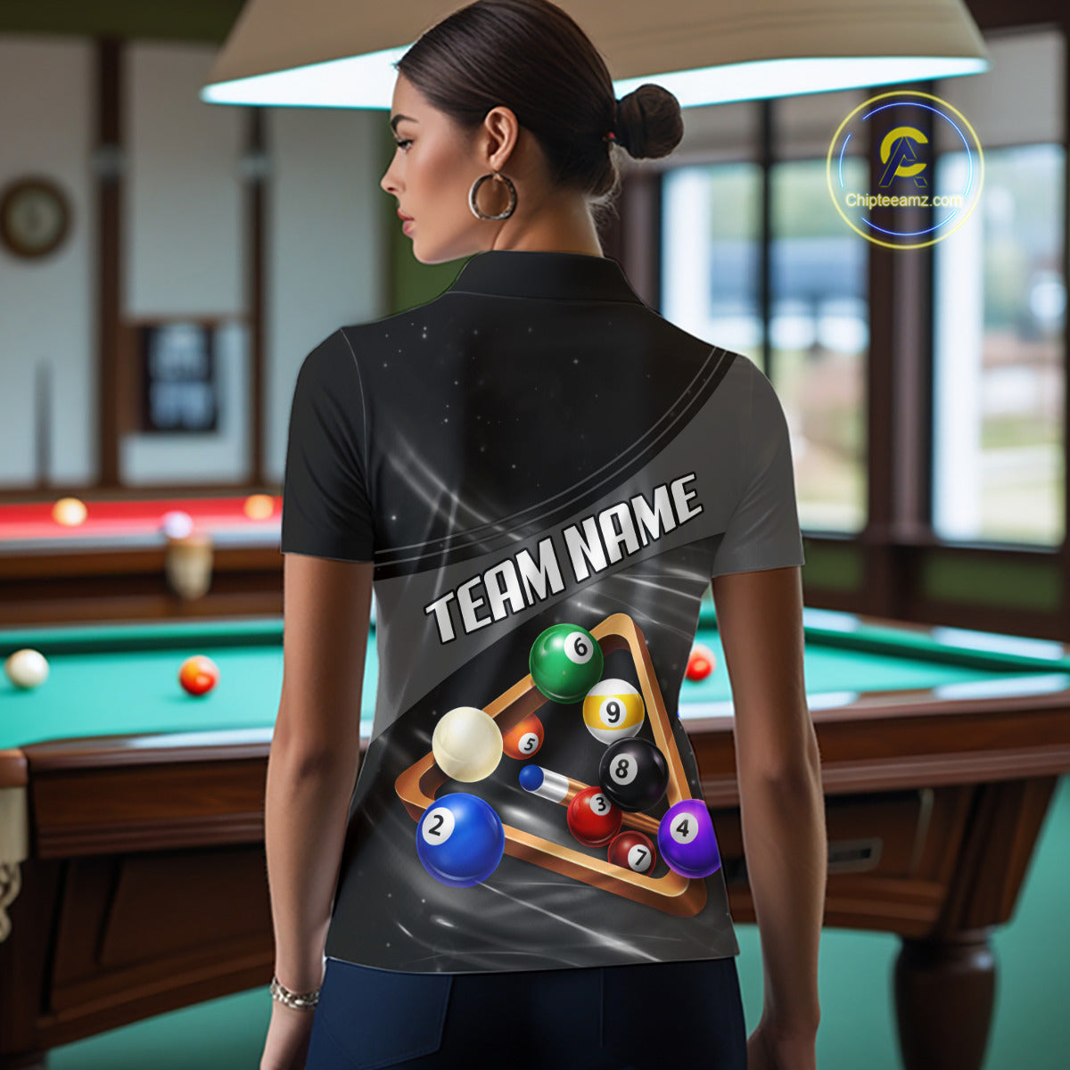 Grey And Black Billiard Jersey For Women Custom Pool Balls Billiard Team Shirt Polo & 1/4 Zip TDM6330
