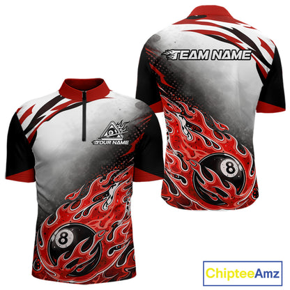 Red Flaming 8 Ball Billiard Jersey Custom Men's Billiard Polo & Quarter Zip, Pool Team Jersey TDM5726