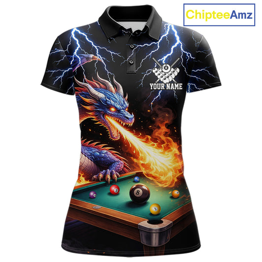 Personalized Dragon 8 Ball Fire Billiard Shirt For Women Custom Pool Team Jersey Polo & 1/4 Zip TDM6334