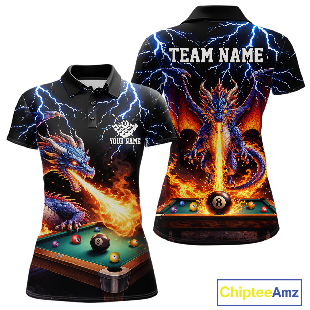 Personalized Dragon 8 Ball Fire Billiard Shirt For Women Custom Pool Team Jersey Polo & 1/4 Zip TDM6334