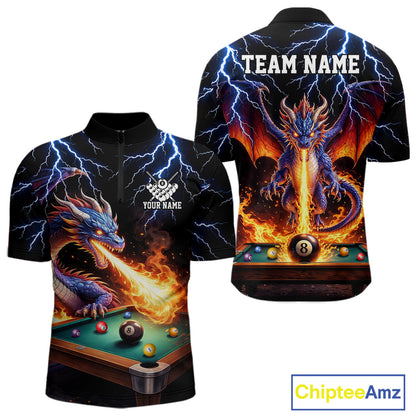 Personalized Dragon 8 Ball Fire Billiard Shirt For Men Custom Pool Team Jersey Polo & 1/4 Zip TDM6334