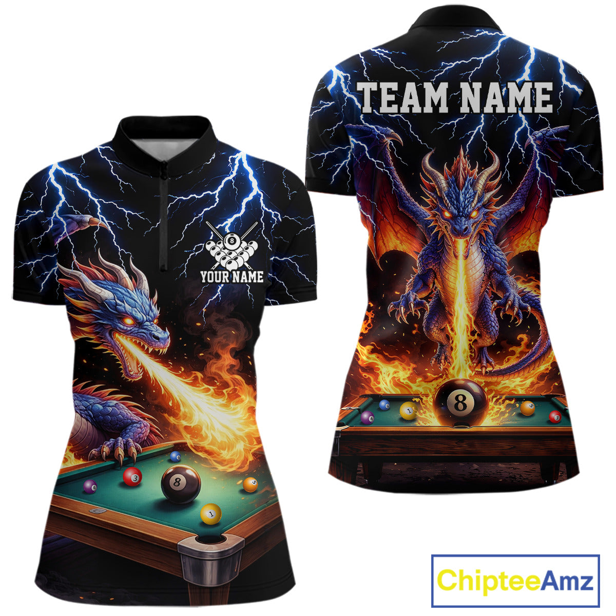 Personalized Dragon 8 Ball Fire Billiard Shirt For Women Custom Pool Team Jersey Polo & 1/4 Zip TDM6334