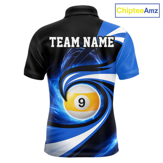 Black And Blue 8 Ball & 9 Ball Billiard Shirt For Men Custom Pool Jersey Team Polo & 1/4 Zip TDM6343
