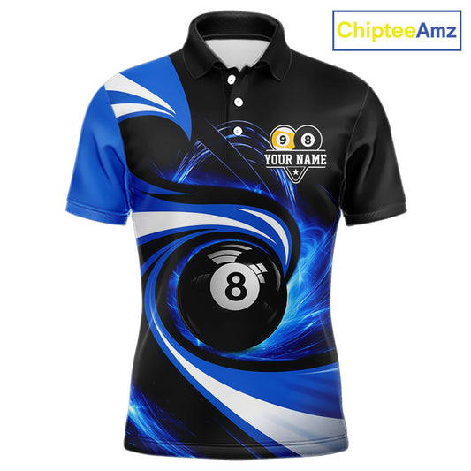 Black And Blue 8 Ball & 9 Ball Billiard Shirt For Men Custom Pool Jersey Team Polo & 1/4 Zip TDM6343