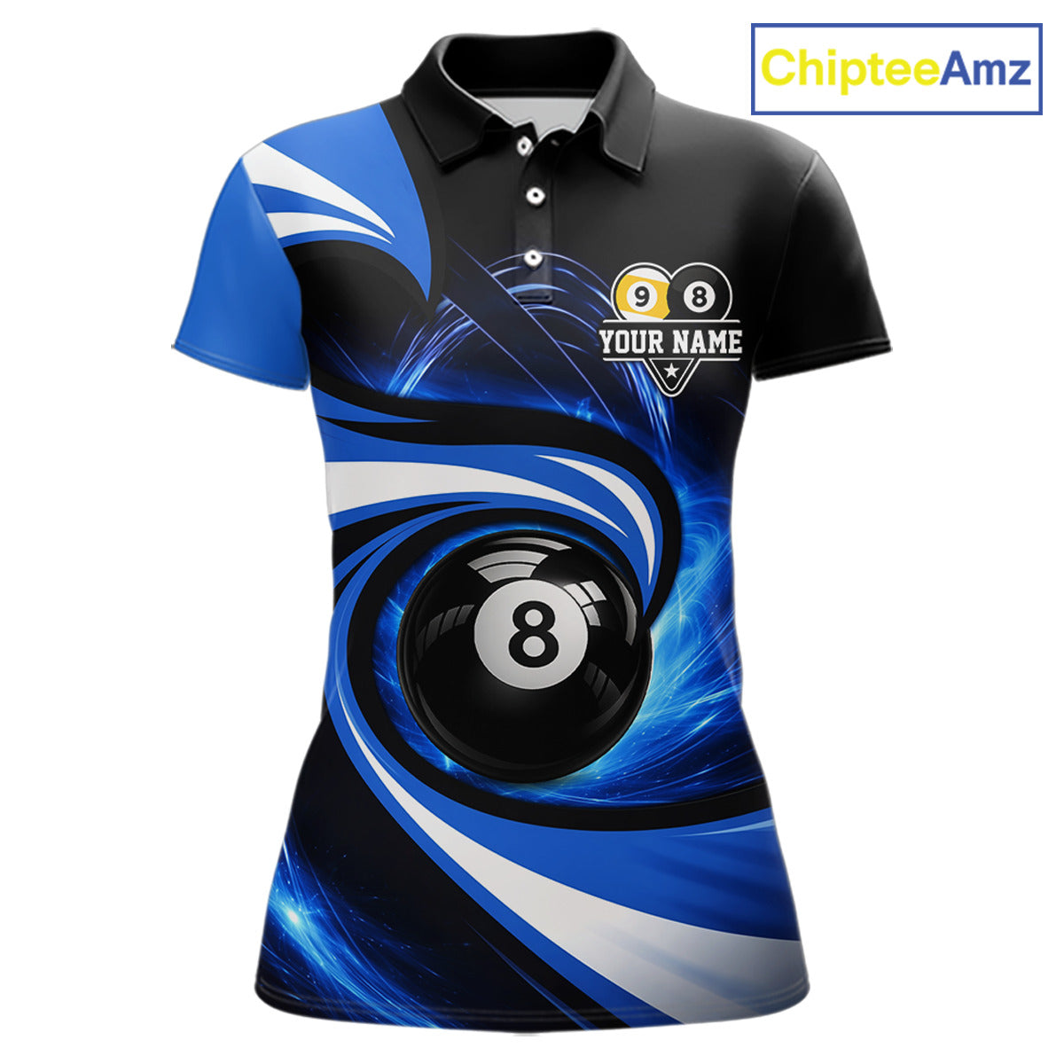Black And Blue 8 Ball & 9 Ball Billiard Shirt For Women Custom Pool Jersey Team Polo & 1/4 Zip TDM6343