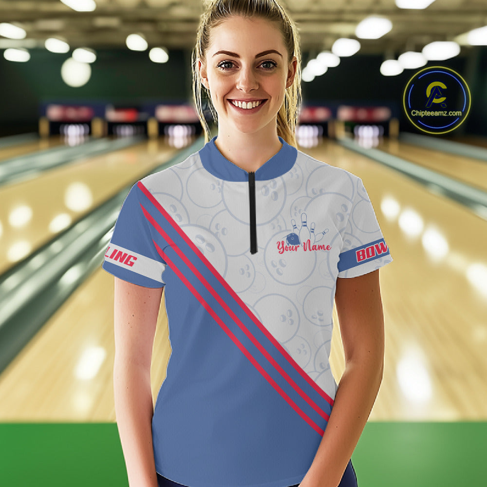 Personalized Bowling Jersey Polo & Quarter Zip For Women Custom Bowling Tournament Team Shirt TDM6349