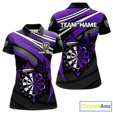 Load image into Gallery viewer, Black And Purple Dartboard Crown Darts Shirt For Women Custom Darts Sport Jersey Team Polo &amp; 1/4 Zip TDM4794