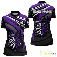 Load image into Gallery viewer, Black And Purple Dartboard Crown Darts Shirt For Women Custom Darts Sport Jersey Team Polo &amp; 1/4 Zip TDM4794