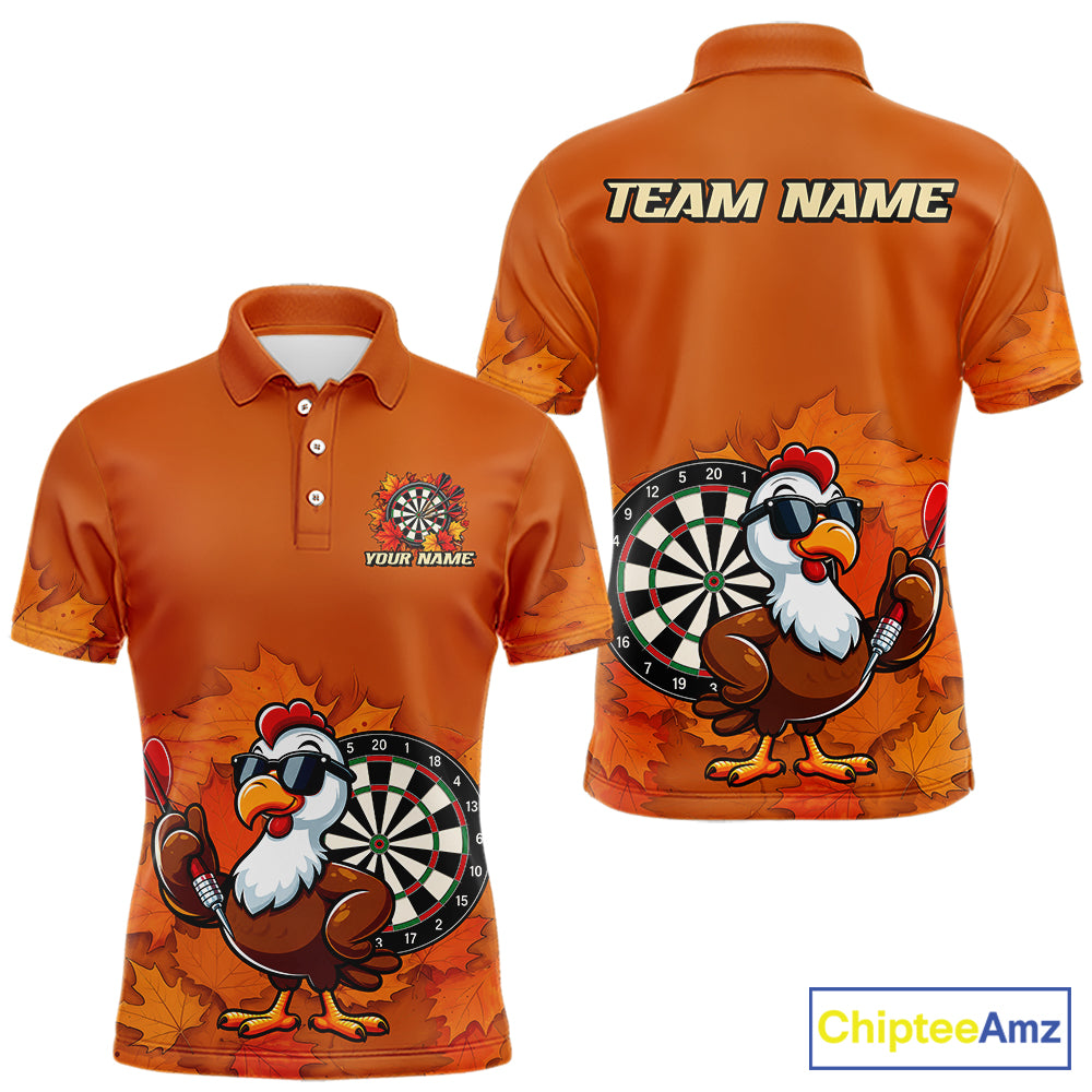 Personalized Orange Funny Turkey Darts Shirts For Men Custom Thanksgiving Dart Team Jersey  TDM7269