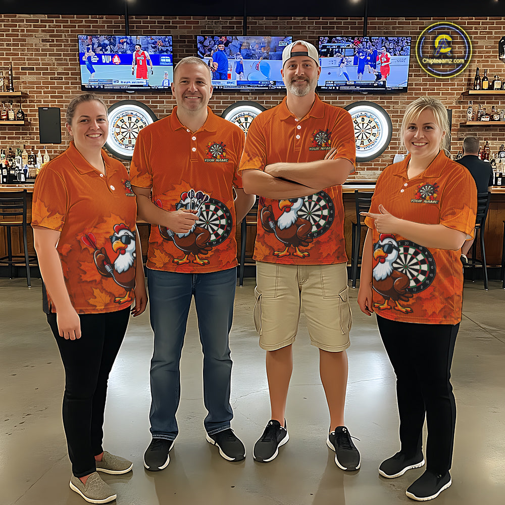 Personalized Orange Funny Turkey Darts Shirts For Men Custom Thanksgiving Dart Team Jersey  TDM7269