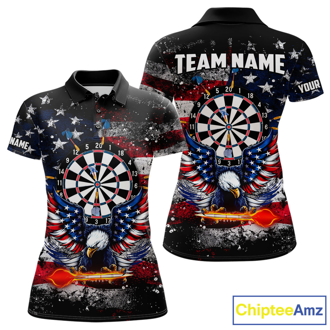 Personalized Dartboard Eagle American Flag Darts Shirt For Women, Patriotic Darts Team Jersey TDM5225